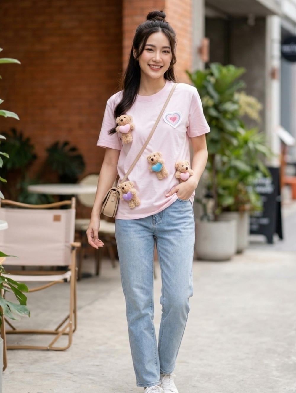 🧸NWT MUY MUY Fancy Collection "Teddy🧸Love Front/Back Graphic Tee" Pink🩷Small